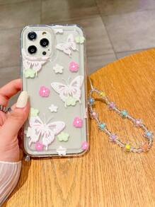 1入甜美多彩的蝴蝶、小花和大花圖案手機殼套,配帶 Strap,防震,適用於 Iphone - 無色 - 查看 4