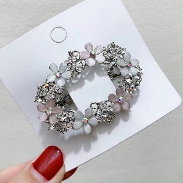 1pc Hair Clip For Hairstyles; Elliptical Hairpin With Spring & Rhinestones For Women Boho Valentine's Day, Looks Of Party