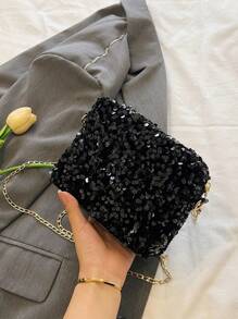 1pc Shiny Pvc Cellphone Wallet Storage Zipper Closure Fashionable Crossbody Bag Suitable For Women's Party Outfit - Black - View 5