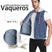 Chaleco Mezclilla Negro Hombre Capucha Algodón Desmontable - Azul - Ver 1