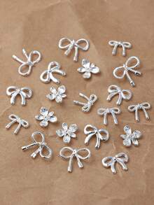 Bộ trang sức móng tay nơ kim loại 20 chiếc, trang trí móng tay bằng hợp kim phong cách đơn giản và sang trọng với màu vàng và bạc - Bạc - Xem 4