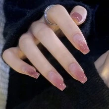 YADORNOS 24 件長棺材形法式漸層桃色假指甲套裝含 1 張果凍膠和 1 個指甲銼 - 彩色 - 查看 4