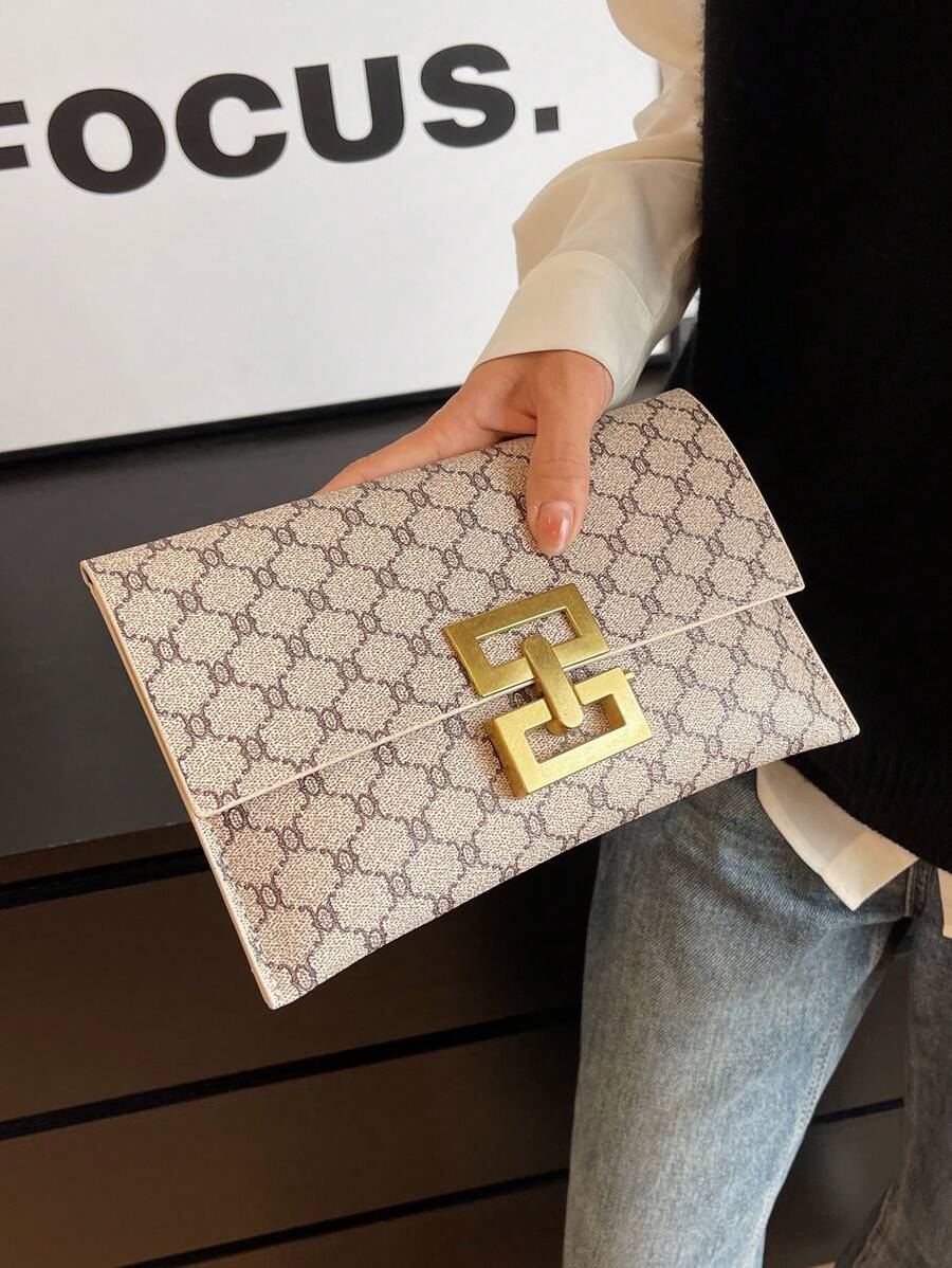 时尚花卉图案大容量手拿包，女士晚装包 - 灰色 - 查看 1