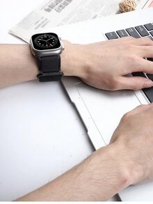 Nylon Fashionable Mountain Sports Style Adjustable Strap Compatible With Apple Watch Series 1-9 - Black - View 7
