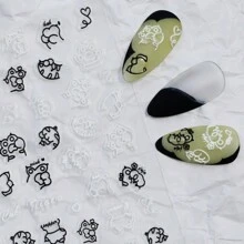 万圣节5d卡通可爱猫咪图案指甲贴纸配黑白煤球猫，美甲装饰DIY - 黑色 - 查看 2