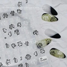 万圣节5d卡通可爱猫咪图案指甲贴纸配黑白煤球猫，美甲装饰DIY - 黑色 - 查看 3