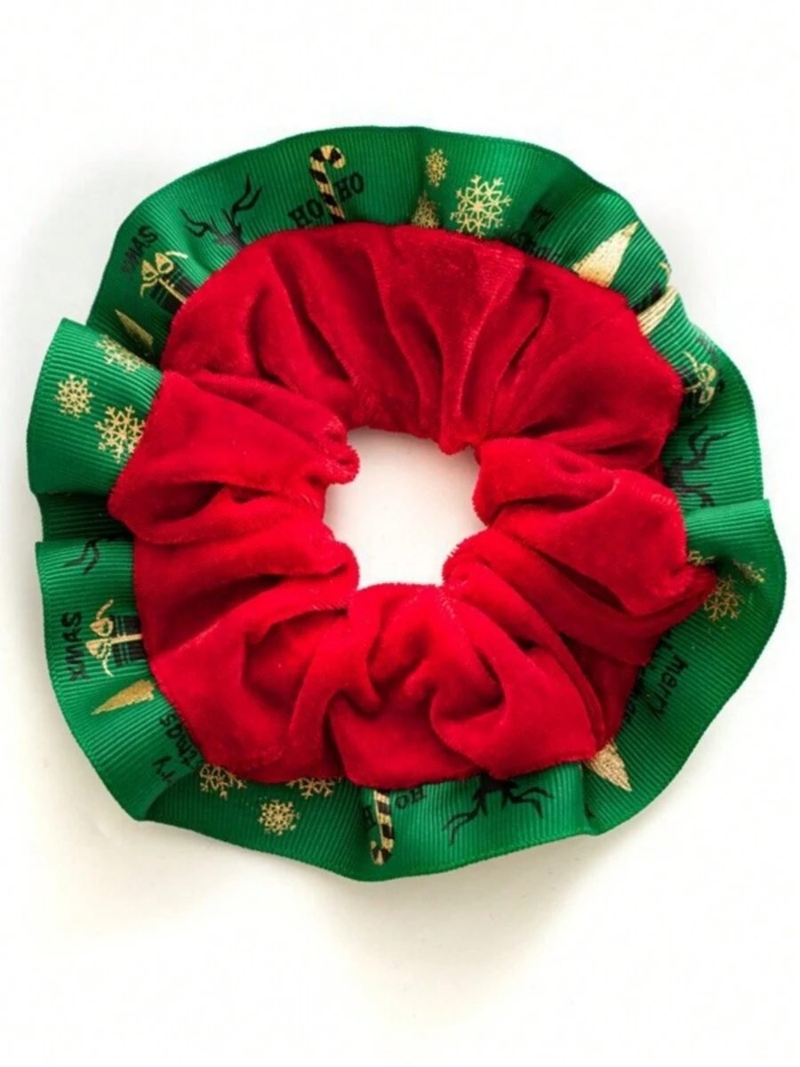 1 件女士多色圣诞树、驯鹿、雪花、拐杖糖布蝴蝶结发圈、节日发带，适合圣诞节和日常佩戴
