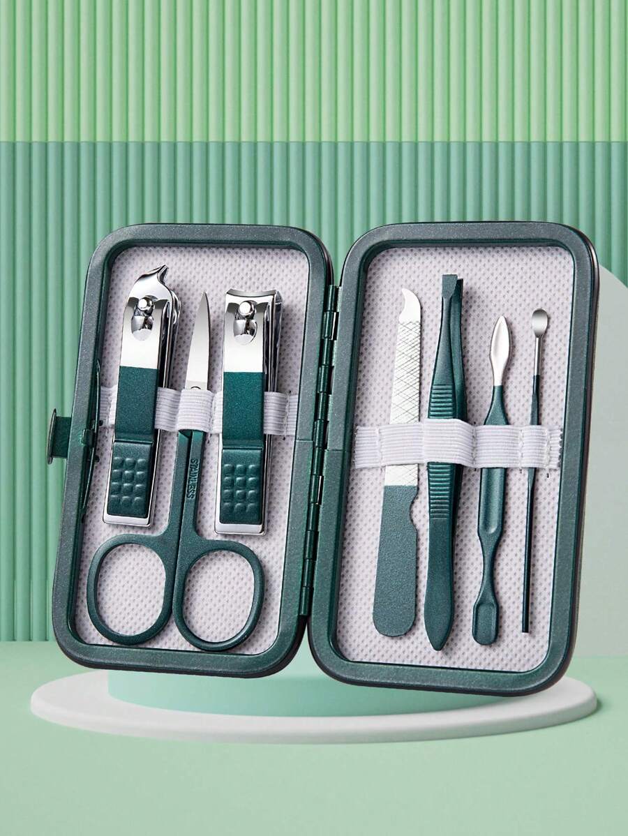 Nail Clippers Set, Including Fingernail & Toenail Clippers, Cuticle Nipper, Ingrown Toenail File, Ear Pick, Blackhead & Acne Removal Tool Kit - 7 pieces/set dark green - View 1