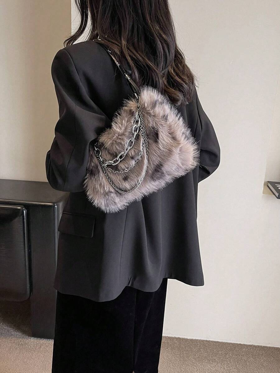 Gradient Color Plush Chain Shoulder Crossbody Bag Y2K Fashion Handbag