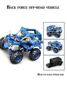 1套352件創意卡通恐龍越野賽車,兒童diy教育積木玩具,節日禮物 - 藍色 - 查看 3