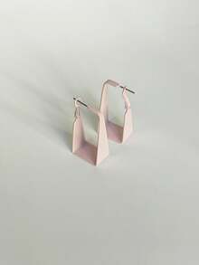 Pendientes De Moda En Forma De Rectángulo Geométrico De Color Rosa Claro Con Aro Pintado Brillante - Rosa Pálido - Ver 3