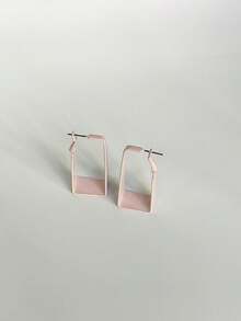 Pendientes De Moda En Forma De Rectángulo Geométrico De Color Rosa Claro Con Aro Pintado Brillante - Rosa Pálido - Ver 4
