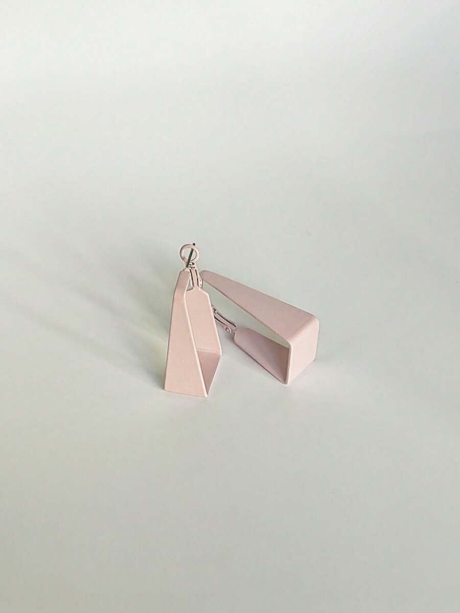 Pendientes De Moda En Forma De Rectángulo Geométrico De Color Rosa Claro Con Aro Pintado Brillante - Rosa Pálido - Ver 1