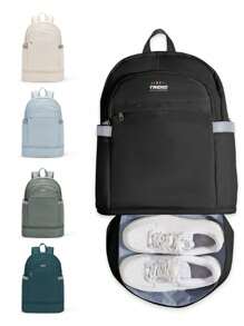 大容量可折疊尼龍布防水運動旅行電腦雙肩包帶鞋格,防偷休閒背包帶多口袋適合男人及女人 - 黑色 - 查看 2