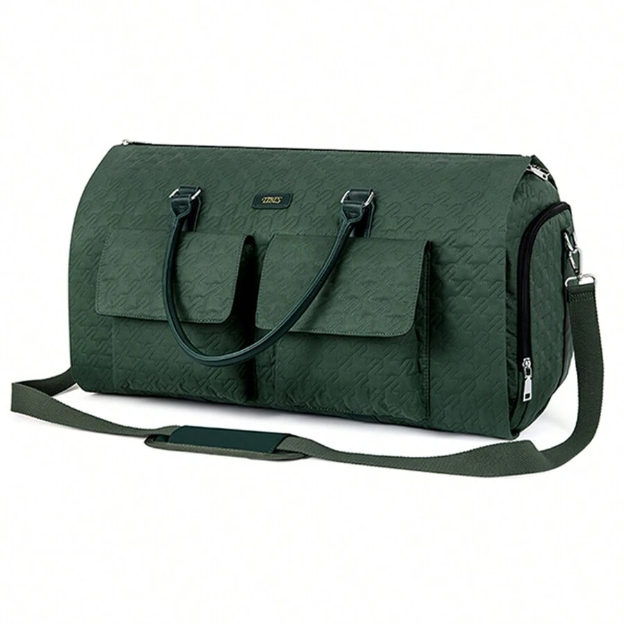 Chất rắn Có màu sắc Đồ họa Houndstooth Với Mặt trước Túi Retro Du lịch Quần áo Cái túi + Cuối tuần Cái túi Dành cho Nữ/Nam , Dung lượng lớn , Có thể mặc nhiều cách Treo Túi vải thô - Màu xanh lá cây đậm - Xem 1