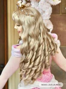 女士公主假发，卷曲波浪长棕色角色扮演假发，带刘海，适合派对，无胶合成耐热纤维假发，带刘海，适合感恩节、圣诞节、学校服装假发，高密度，高品质，价格实惠的人造假发（不含头饰配件） - 金色 - 查看 6