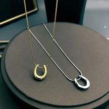 Steel Color Stainless Steel U-shaped Pendant Necklace - Silver - View 7