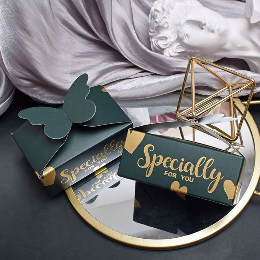 10pcs/pack Green Butterfly Pattern Square Candy Gift Box With Gold Foil Stamping For Wedding Favor & Birthday Party & Festival Decoration - Green - View 1