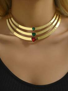 1 Pieza Collar De Gargantilla Con Incrustaciones De Estrás Exagerado Y Elegante - Amarillo Oro - Ver 1