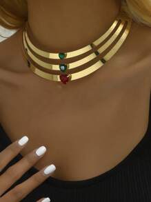 1 Pieza Collar De Gargantilla Con Incrustaciones De Estrás Exagerado Y Elegante - Amarillo Oro - Ver 2