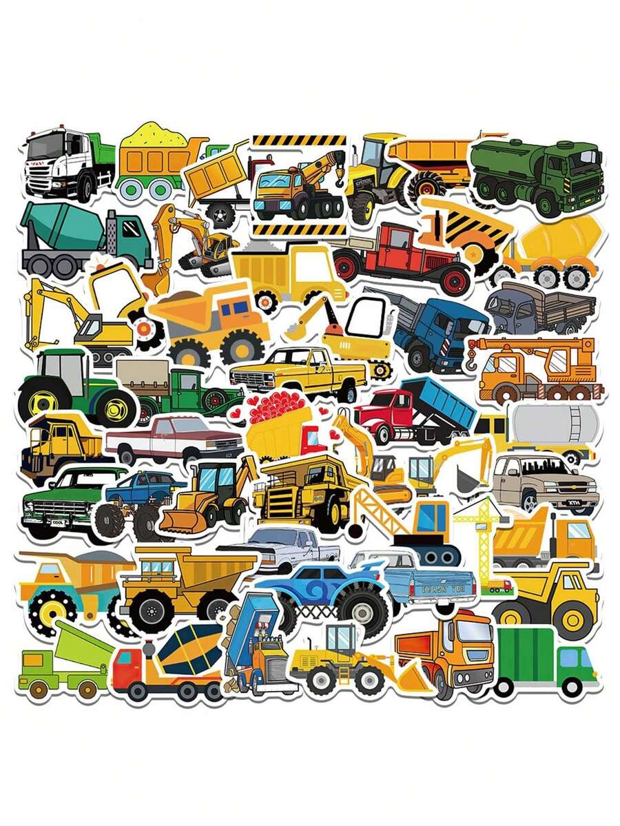 50入組個性化卡通汽車貼紙,適用於汽車、筆記型電腦、滑板、行李箱