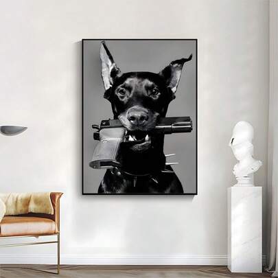 1pc/set Black Dog Canvas Painting, Living Room Bedroom Canvas Decorative Painting, Light Luxury Living Room Background Wall Painting Studio Hallway Art No Frame Included