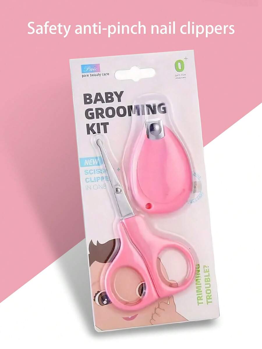 2pcs/Set Student Mini Scissors Set, Including Nail Clipper And Small Scissors, Student DIY Tools, Nail Trimming, Baby Nail Clippers - Pink - View 1