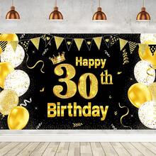 30歲生日快樂橫幅,大型黑金布質30歲生日標誌,攝影背景,周年慶派對裝飾,180x110厘米 - 彩色 - 查看 2