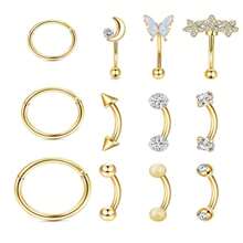 12入組女士男士rook穿孔珠寶,眉環、眉飾品、眉針穿孔珠寶、彎曲的啞鈴、rook耳環、肚臍唇環、軟骨耳環、daith Tragus Helix Conch穿孔珠寶 - 銀色 - 查看 9