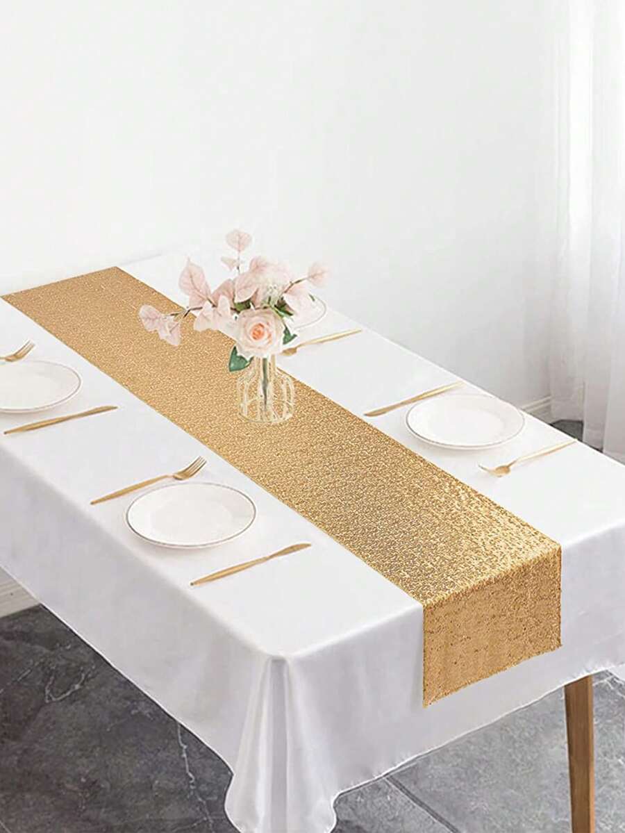 1pc 30*180cm Solid Color Sequin Party Table Runner - Gold - View 1