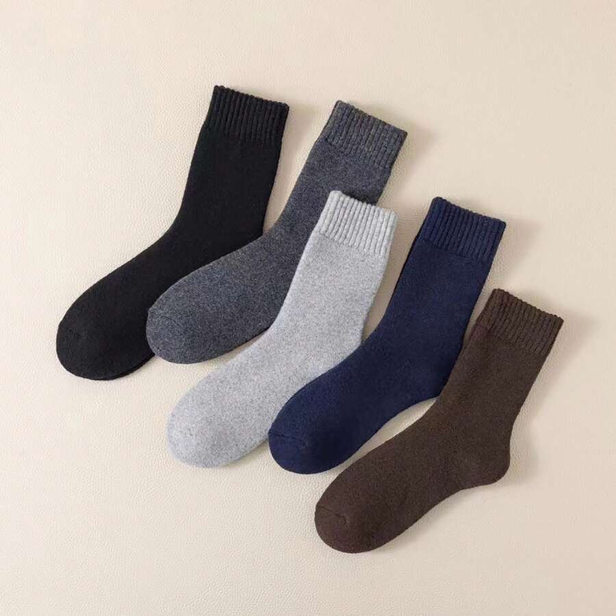 5 cặp Màu thuần Lông cừu dày Ấm áp Ở giữa Ống Của phụ nữ Vớ - Nhiều màu - Xem 1