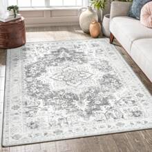 GENIMO Area Rugs for Living Room, Non Slip Machine Washable Indoor Rug, Low Pile Chenille Print Rug for Bedroom Dining Room Home Office - Grey - View 1