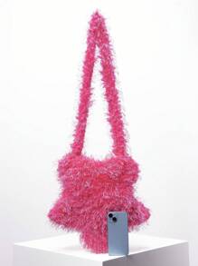 Bolso bandolera de mujer con forma de estrella de unicolor, bolso de mujer con estrellas huecas de moda para el Día de San Valentín - Rosa - Ver 4
