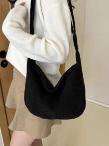 Túi xách nhung kẻ đơn giản phong cách Nhật Bản phù hợp với phong cách thường ngày dành cho nữ, túi đeo chéo phiên bản Hàn Quốc thời trang sang trọng và rộng rãi dành cho học sinh - màu đen - Xem 5