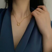 Steel Color Stainless Steel U-shaped Pendant Necklace - Silver - View 5