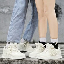 Star Betta 運動風格男女通用米色運動鞋1對,前系帶色塊pu和布料厚底低幫鞋是戶外情侶休閒耐水滑防走光鞋子 - 米色 - 查看 7