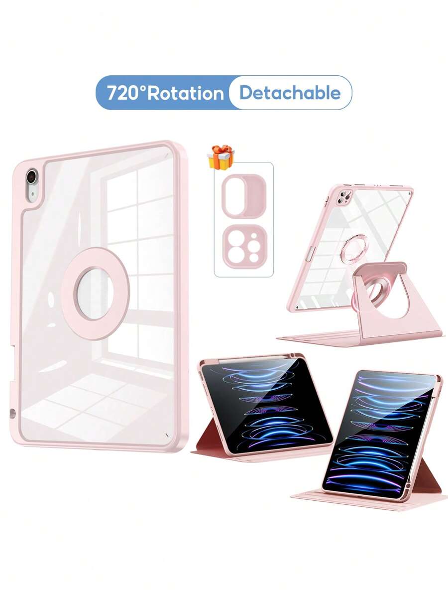 Detachable Magnetic Case Compatible With IPad Air 5 4 10.9 Pro 2022 11 2021 2020 10th 9th 8th 7th Gen 10.2 10.5 With Pencil Holder Slot 720 Rotation Acrylic - Pink - View 1