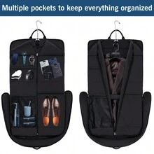 純色旅行衣物袋,輕便便攜,多功能長肩帶可折疊運動背包 - 黑色 - 查看 5