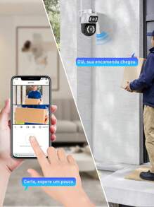 Câmera IP Sem Fio de Segurança Externa HD 3MP, Câmera de Visão Noturna Infravermelha WiFi, Dupla Lente Grande Angular, IP66 à Prova D'água e à Prova de Poeira, Chamada de Voz Bidirecional - Branco - Visão 8