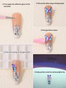 20入組 3d 蝴蝶翅膀玻璃鑲鑽指甲藝術裝飾,藍色,適用於美甲沙龍,10對蝴蝶指甲裝飾,適用於 Diy 藝術製作 - 藍色 - 查看 5