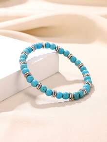 1入藍色綠松石珠子手鍊,波希米亞風格鋅合金女性手鍊,適用於海灘穿著