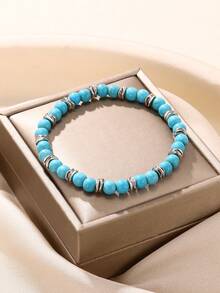 1入藍色綠松石珠子手鍊,波希米亞風格鋅合金女性手鍊,適用於海灘穿著