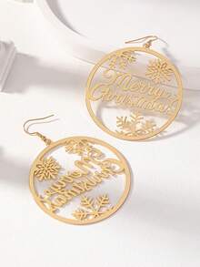 1 Pair Golden Color Metal Snowflake Merry Christmas Earring - Holiday Gift for Women - Gold - View 2