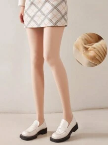 1 件装高腰保暖内衬连裤袜，适合女士秋冬季外穿紧身裤 - 米色 - 查看 1
