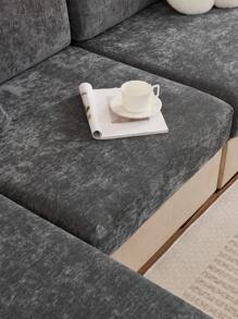 1入實色可伸縮的雪尼爾沙發套,適用於1/2/3/4座l型沙發,包含扶手和靠背套,家用紡織品防塵保護套 - 深灰色 - 查看 5