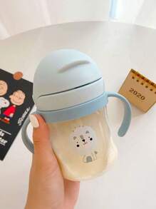 Vasos de Paja para Bebé de Dibujos Animados 250ml, Vaso Entrenador con Popote, sin Derrames, Anticólico con Bola de Gravedad - Azul - Ver 3