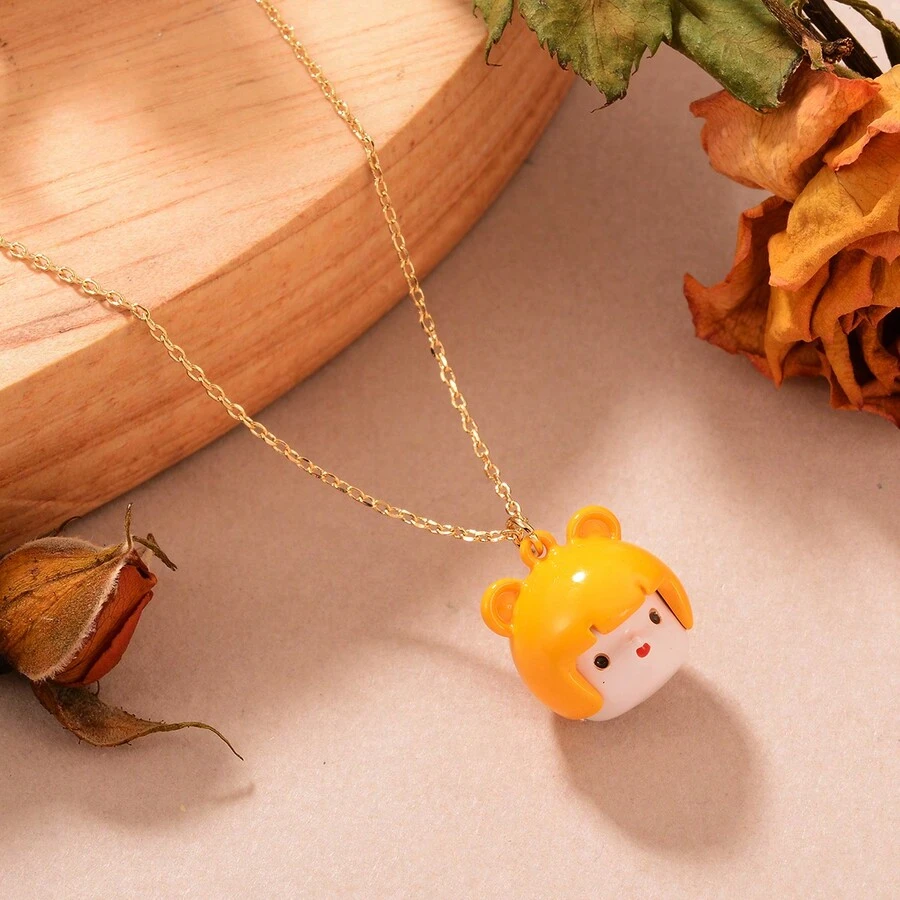 1 件铜镀彩色娃娃头形吊坠项链，女士约会、聚会和礼物配饰