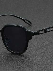 1pc Men's Metallic Round Fashion Glasses With Polygonal Punk Fashion Frame - Black - View 4