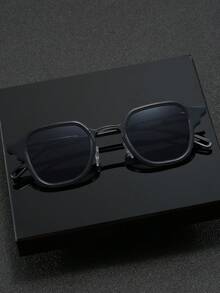 1pc Men's Metallic Round Fashion Glasses With Polygonal Punk Fashion Frame - Black - View 2