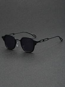 1pc Men's Metallic Round Fashion Glasses With Polygonal Punk Fashion Frame - Black - View 1